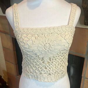 Chelsea & Violet Ivory Boho Crochet Crop Top, size L